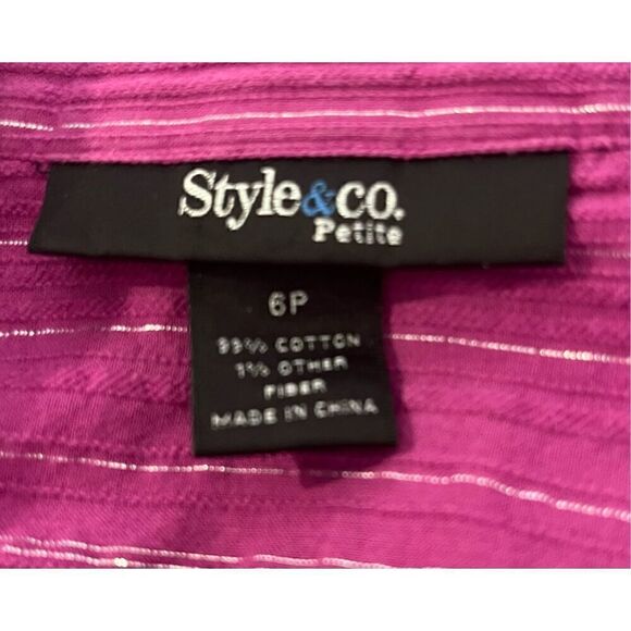 Style & Co Petite Fuchsia With Silver Strands Blouse Sz 6P GUC - Picture 3 of 4